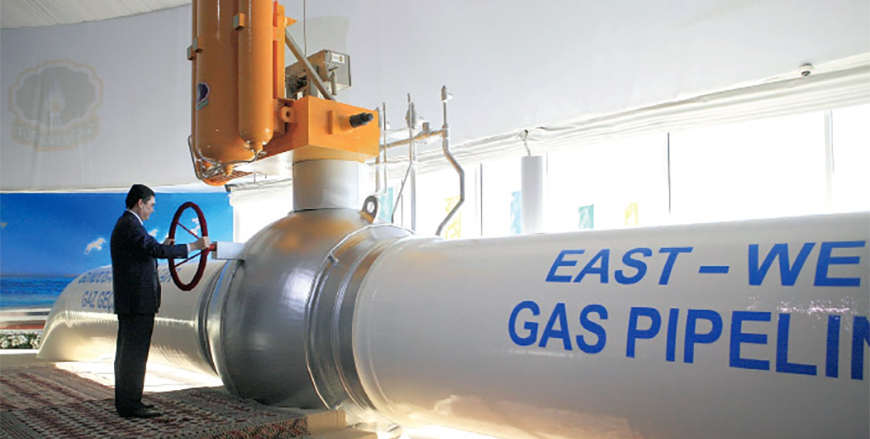 Turkmenistan's President Gurbanguly Berdymukhamedov takes part in the opening ceremony of the East-West pipeline at the Belek compressor station, some 500 kilometres northwest of Ashgabat, last week (AFP photo)